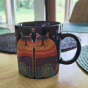 Vintage Laurel Burch Rainbow Cats Black Coffee Mug